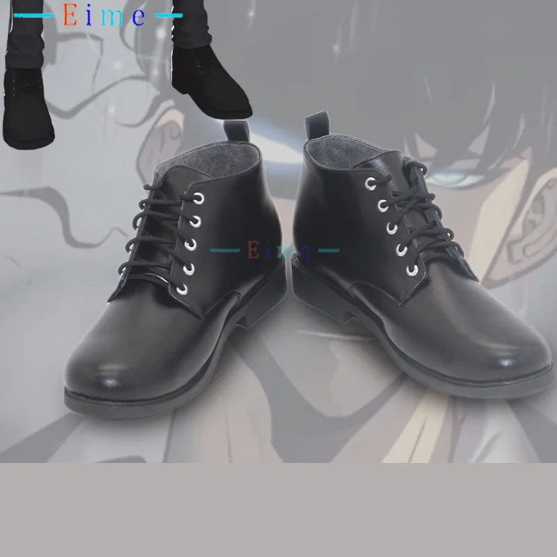 Sung Jin Woo Cosplay Shoes Anime Solo Leveling Cosplay Props Black PU Shoes Big Size Halloween Carnival Boots Custom Made