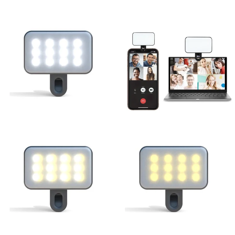 

Mini Selfie Fill Light USB Rechargeable Multifunctional Adjustable Brightness Clip On For Phone Laptop Tablet Meeting Make Up