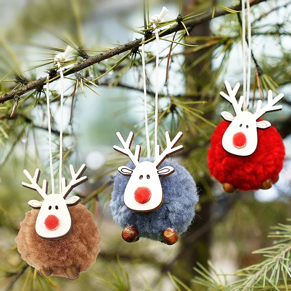 Lots Christmas Felt Deer Pendant Xmas Tree Decorative Hanging Wooden Elk Party Decor Home Christmas Cute Deer Crafts Ornaments