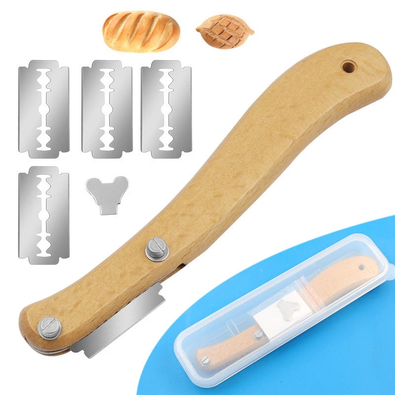 Bread Cutter Lame Wooden Handle Bread Slashing Dough Scoring Knife with 5Pcs Replaceable Blade Bread Making Kitchen Baking Tools