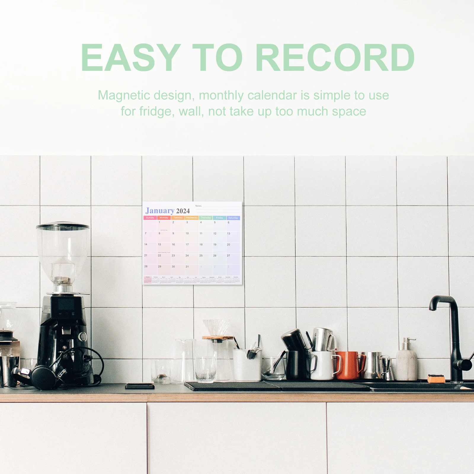 Magnetic Monthly Calendar Planner for Home Office School Use Bright Color Surface Compact Design 2024 2025