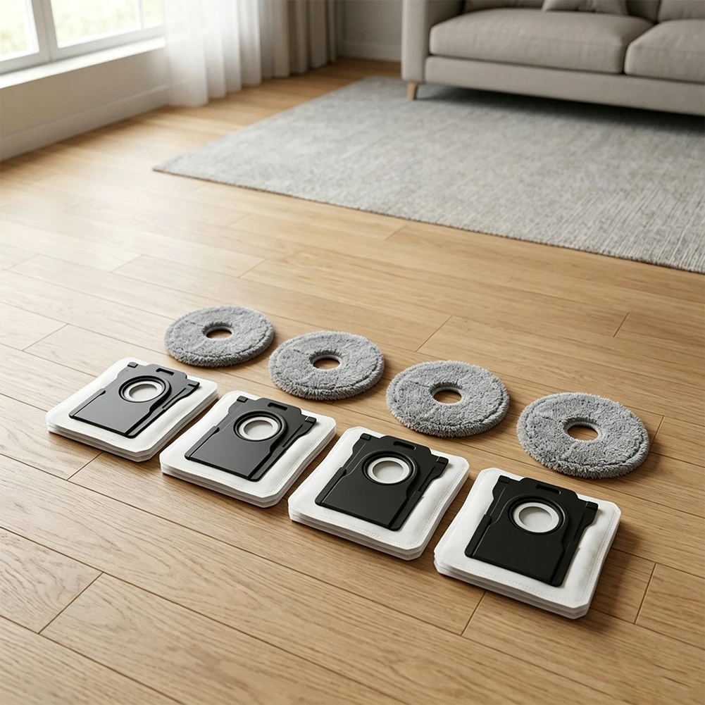 4 Mop Cloths and 4 Dust Bags for Dreame L60Pro Ultra Robot Vacuum Cleaner: Designed to Minimize Frequency of Replacement