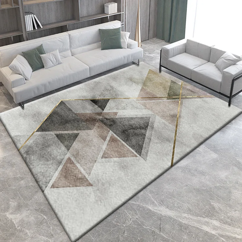 Layered Triangle Large Carpet Grey Beige Gold Overlapping Geometric Pattern Modern Rug