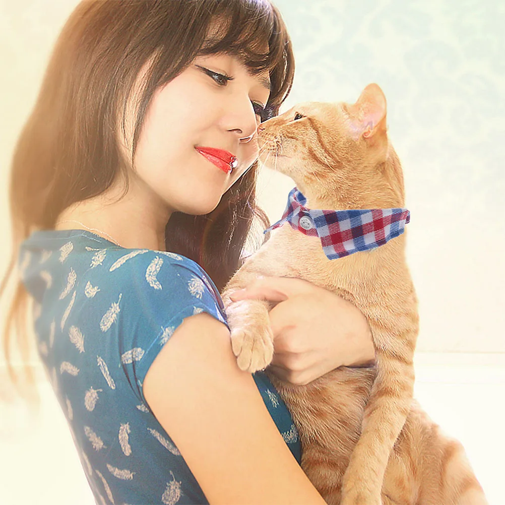 

Adjustable Cat Collar Adorable Bib Decorative Kitten Collars Bell Design Lake Blue Plaid Pet Supplies Safety Buckle Durable