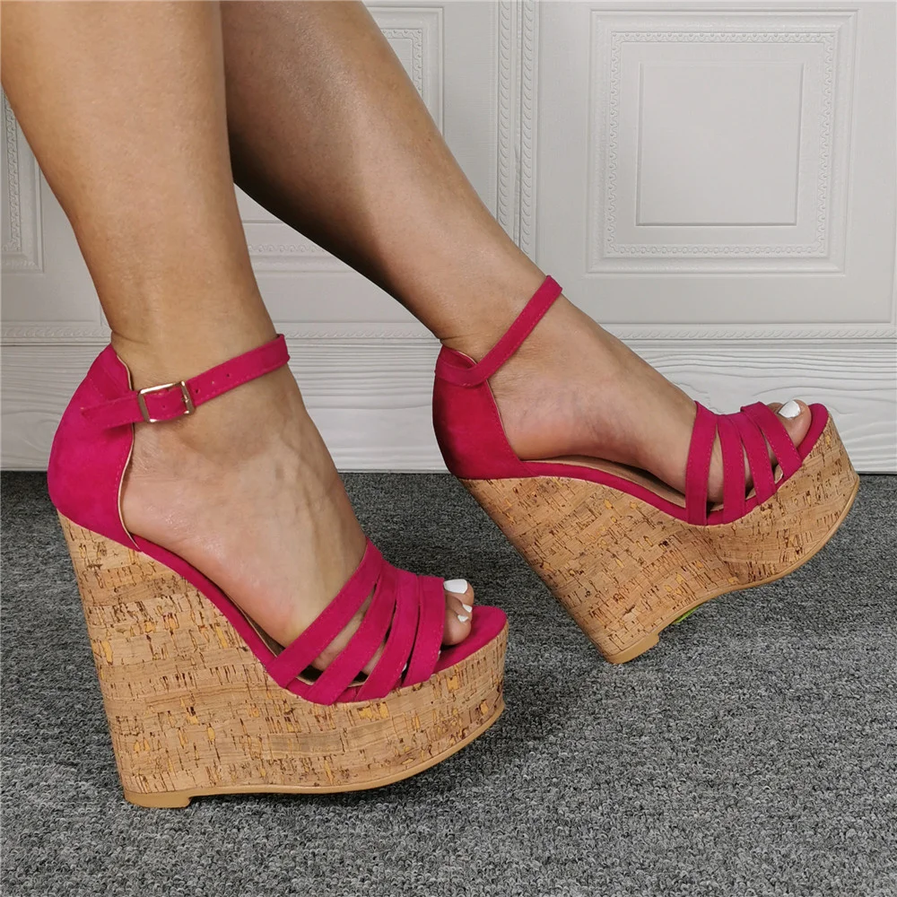 

Sexy Summer Strappy Wedge Women Super High Heels Cork Platform Ankle Strap Peep Toe Sandals Club Party Dress Shoes Plus Size 47