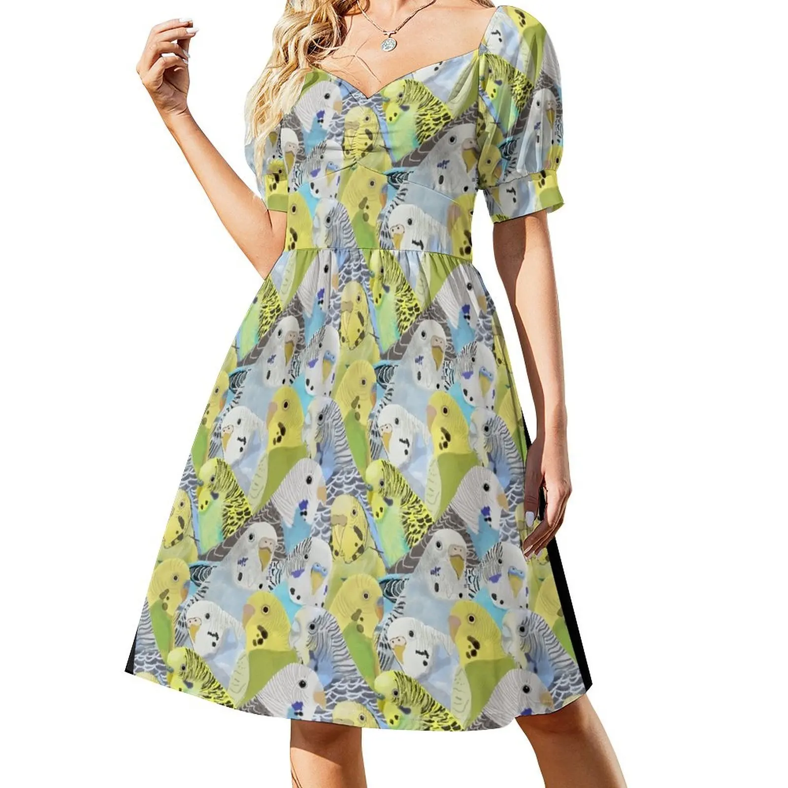 

Budgie Parakeets Short Sleeved Dress Summer women's clothing elegant dress Dress