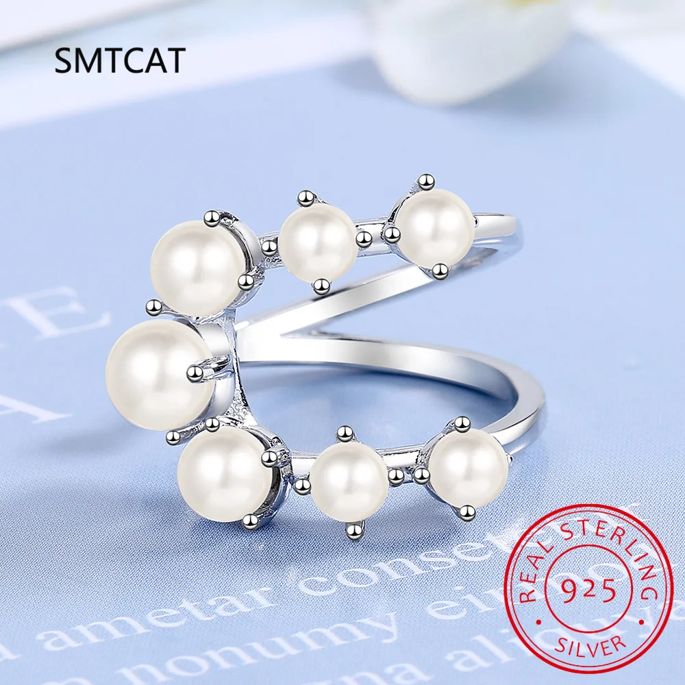 925 Sterling Silver mutiara geometris bentuk dapat disesuaikan ukuran 6-8 cincin jari mode berlapis Platinum perhiasan untuk wanita hadiah J9464