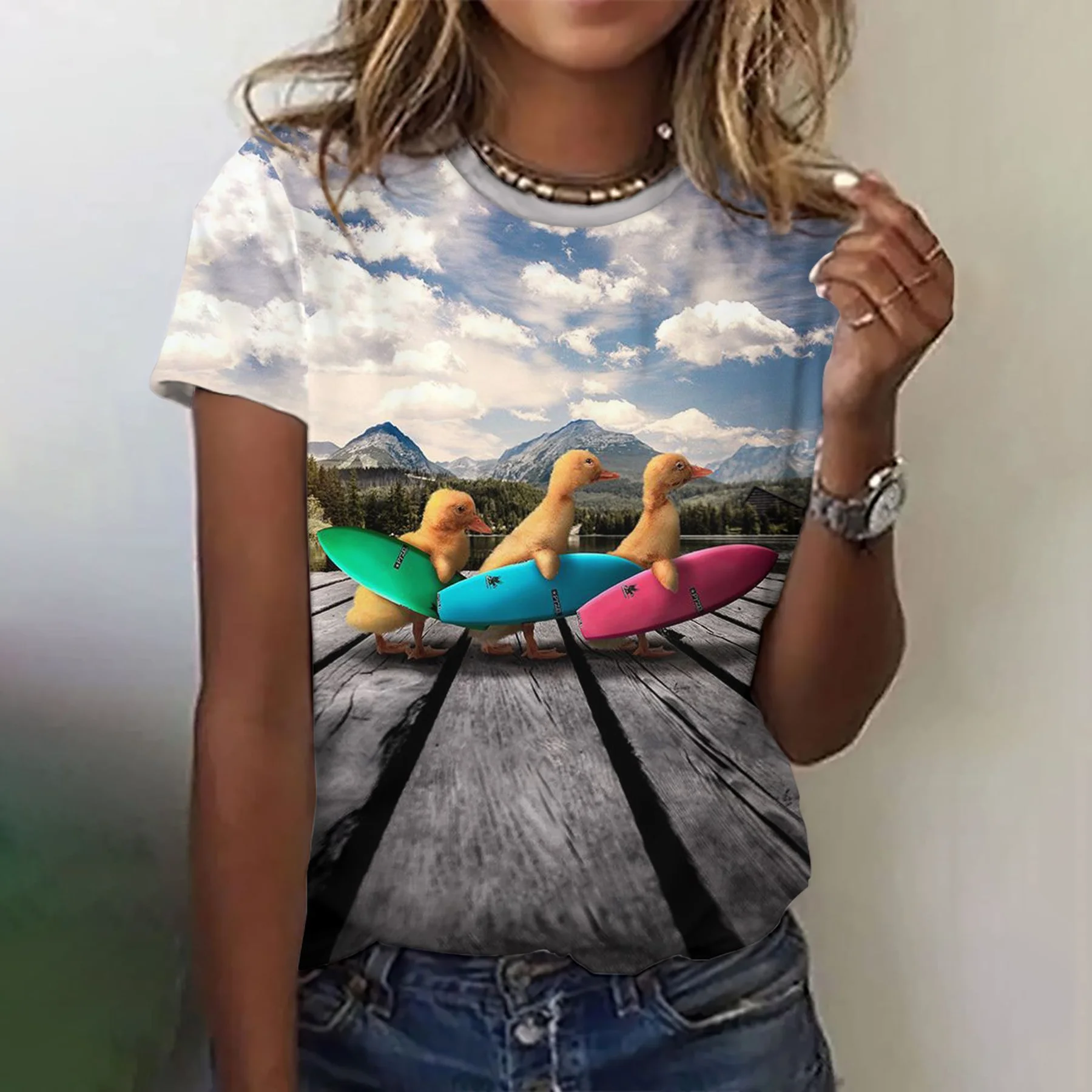 

Женская футболка с забавным рисунком собаки, милые футболки с 3d принтом животных, летние модные футболки большого размера, топы с короткими рукавами и круглым вырезом