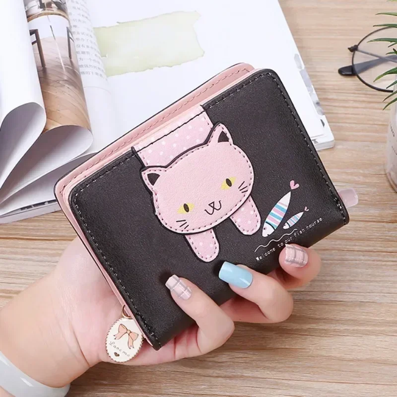 المرأة لطيف القط المحفظة الصغيرة سستة فتاة المحفظة العلامة التجارية تصميم بولي Leather جلد المرأة محفظة نسائية للعملات المعدنية الإناث محفظة حمل بطاقات Billetera