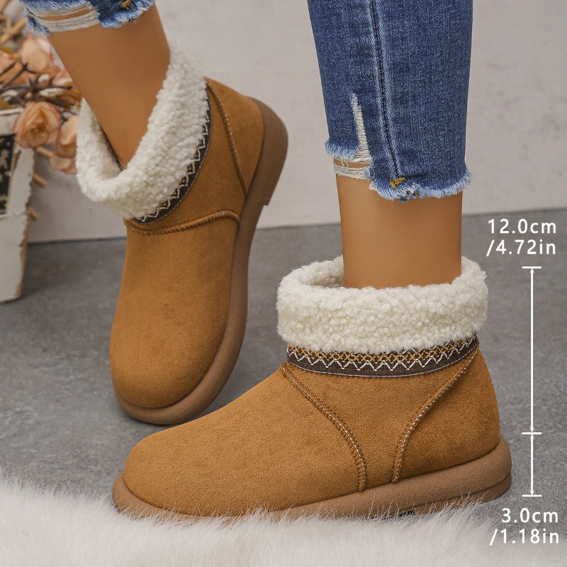 

2025 New Winter Women's Short Plush Flats Snow Boots Warm Suede Thick-soled Shoes Women's Chelsea Boots Large Size Botas Mujer