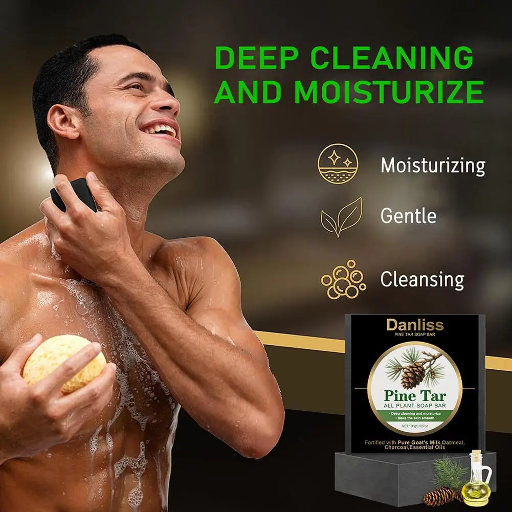 Mens Pine Tar Soap Bar Deep Cleansing Bath Bar Soap with Natural Pine Tar, Smell Fresh Moisturizing Exfoliating Face & Body Wash