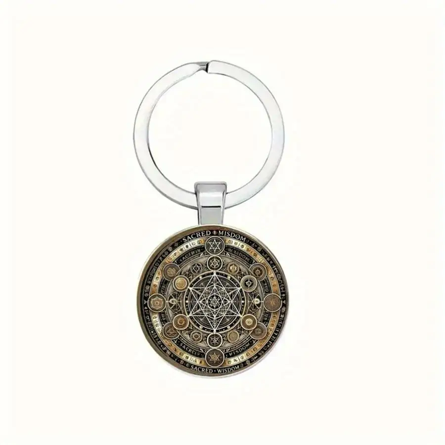 1/5/10/20/50/100pcs Vintage-style Keychain with Metatron's Cube - Intricate ornament in gold and black metal Love Mini Items For