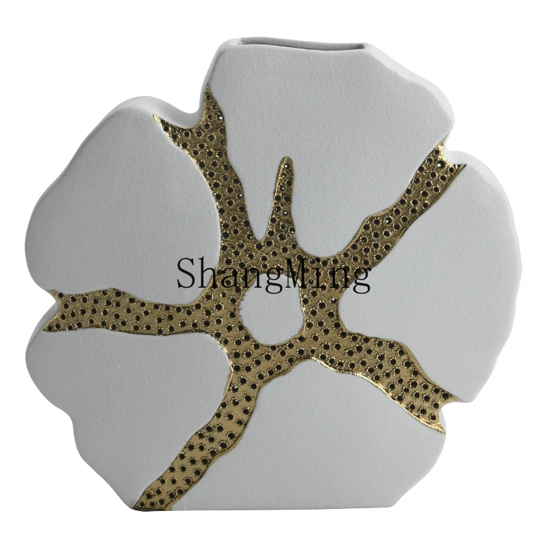 

ZYY modern simple creative ceramic flower shape hollow vase ornament wooden leather jewelry storage box