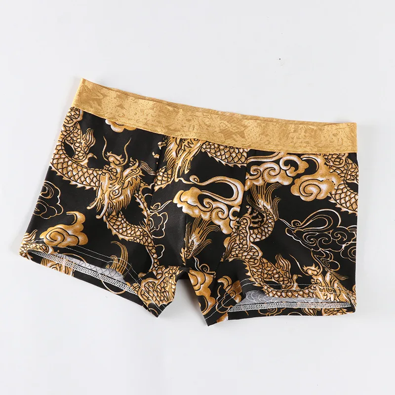 Men\'S Panties Summer Gold Dragon Printed Boxer Plus Size Underwear Breathable Boxers Pouch Bulge Underpants Male Knickers