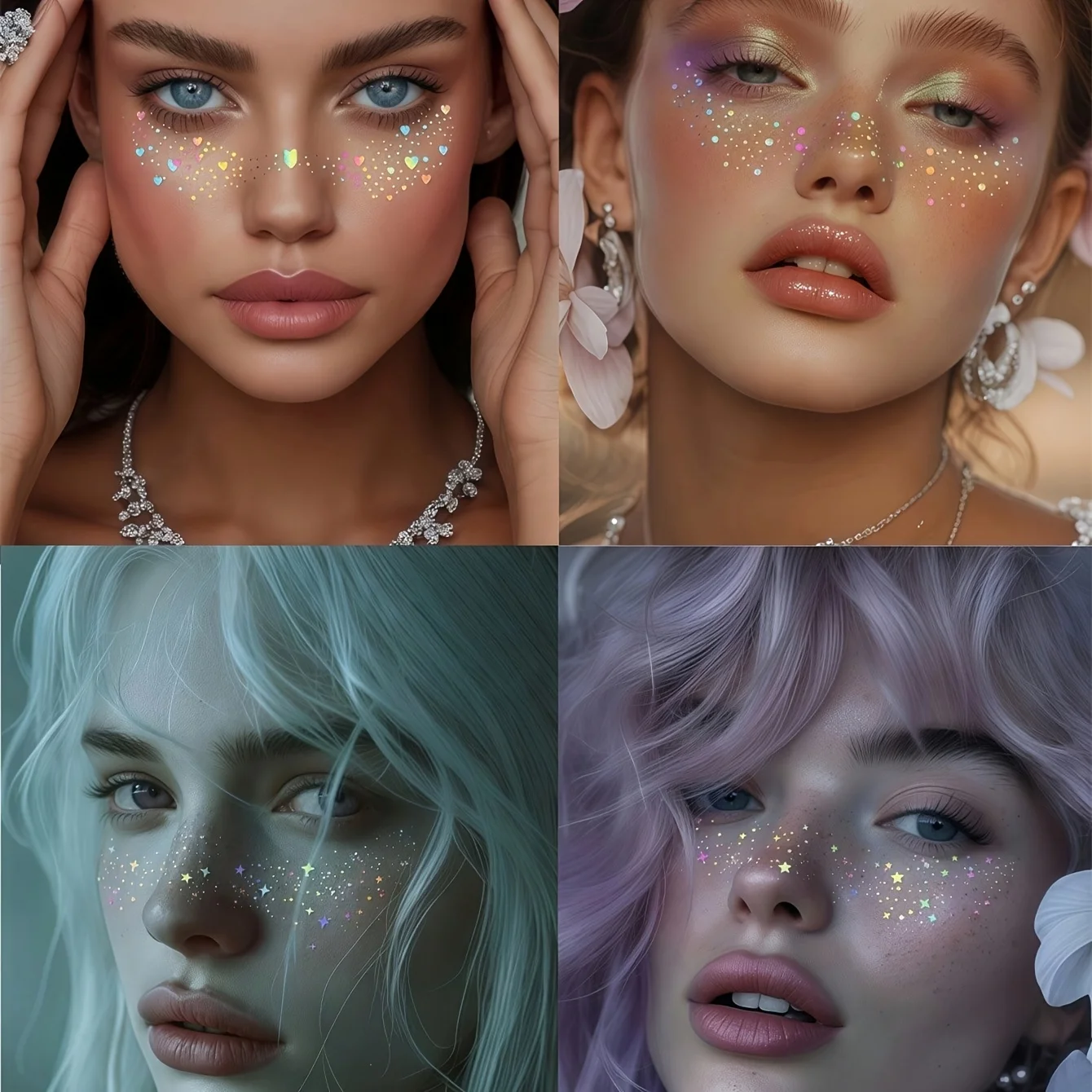 

6 Sheets Glitter Freckles Holographic Stickers Heart Freckle Tattoos Glitter Stickers Waterproof Temp Tattoos