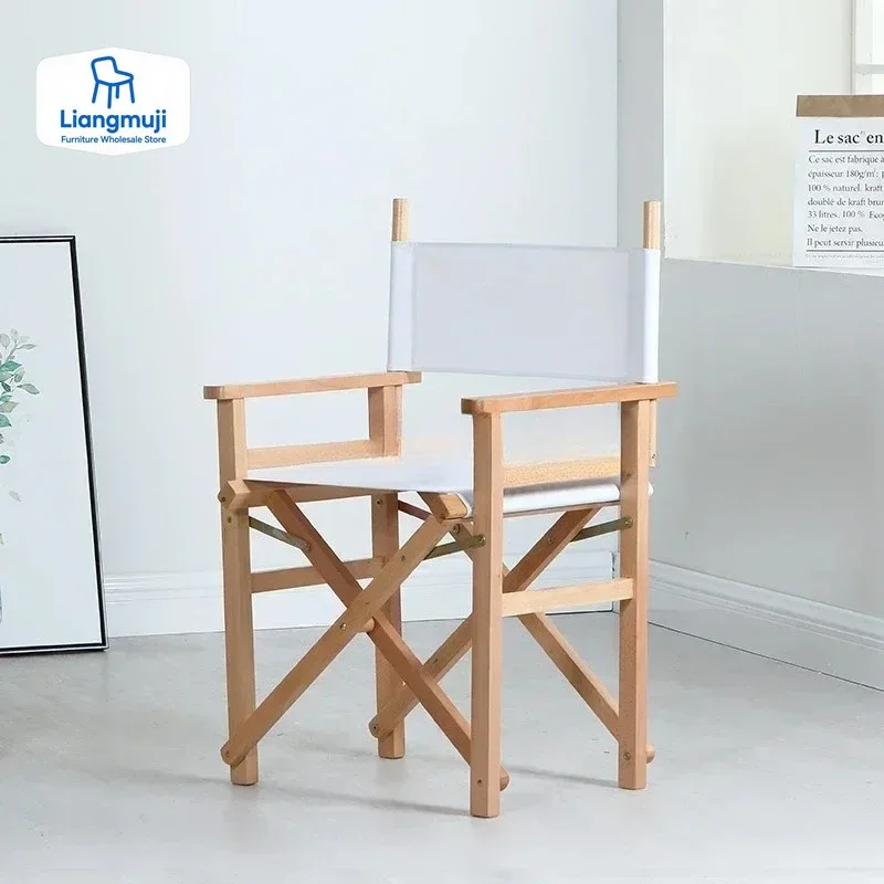 Solid Wood Director Chair Foldable Bar Counter Leisure Chair Outdoor Backrest Office Makeup Fishing Outdoor Garden Armchairs