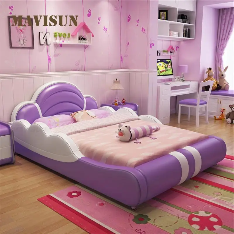 Cama princesa infantil para menina, mobília rosa de quarto, personalidade minimalista moderna criativa, cama de solteiro para crianças, desenhos animados fofos