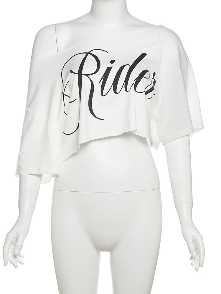 Weird Puss Letter Print Crop Tops Women Summer Trend Wild Biased Collar Street Skinny Simple Classic Streetwear Daily Soft Tees image 6