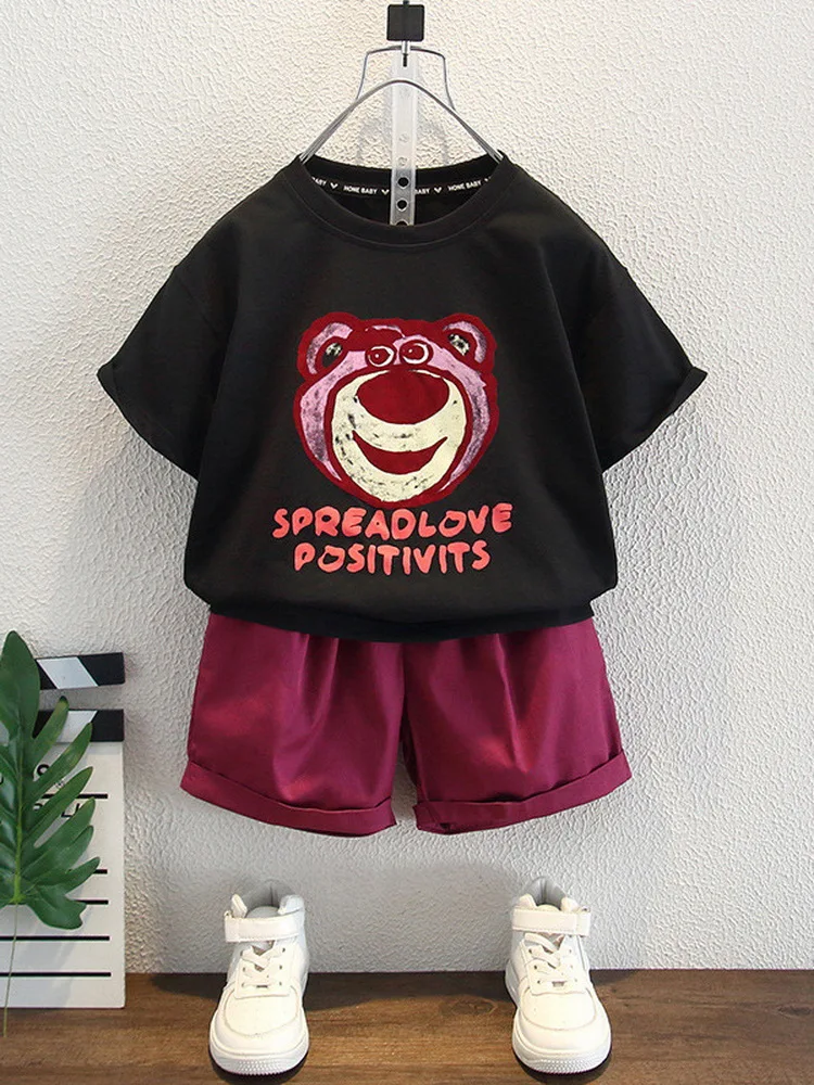 Children's Clothing Birthday Gift 2-11 Years Boy/Girl Short Sleeved Cartoon T-Shirt + Shorts 2PCS Casual Sunshine Sports Sets