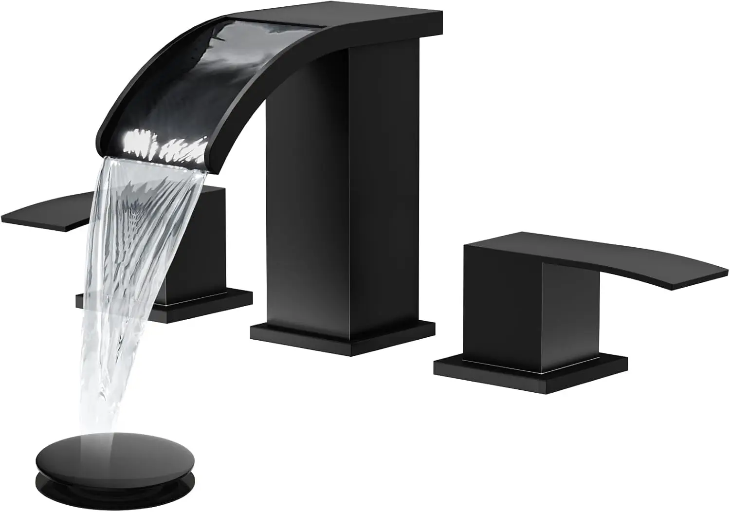 

8-Inch Matte Black Waterfall Bathroom Faucet Set with Pop-Up Drain, Easy DIY Installation for Modern Decor