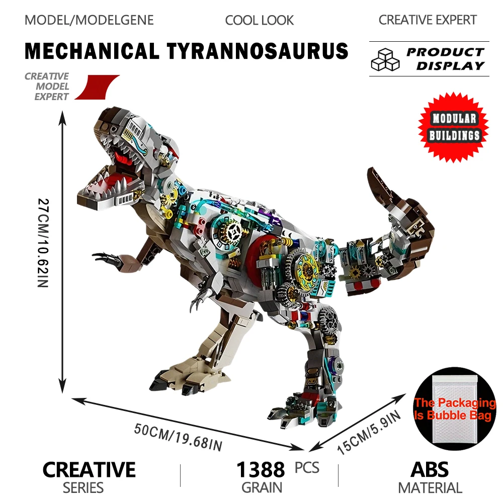 

Semi-Mechanical Dinosaur Assembly Building Blocks Tyrannosaurus Rex Mechanical Model High Detail Construction Bricks Home Decor