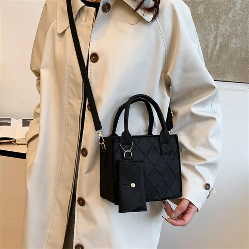 3 Stück/Set geprägte Damenhandtasche, stilvolle Umhängetasche, Clutch und Geldbörse, einfarbige quadratische Umhängetasche, Stoff für den täglichen Gebrauch – Detail 26
