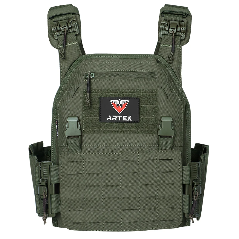 ARTEX Black Tactical Plate Carrier Vest PALS  MOLLE Adjustable Straps Quick Release for Airsoft Hunting Training