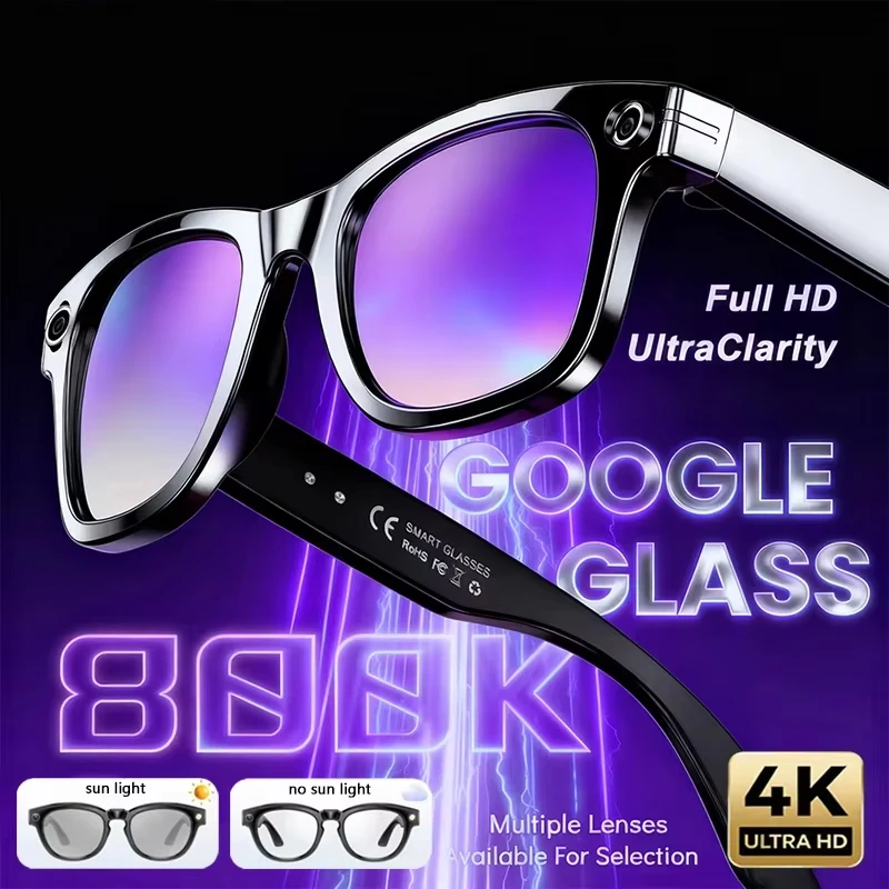 

4K AI Smart Glasses Photochromic HD Glasses Multifunctional Camera Bluetooth Call Voice Assistant Music Player Translate