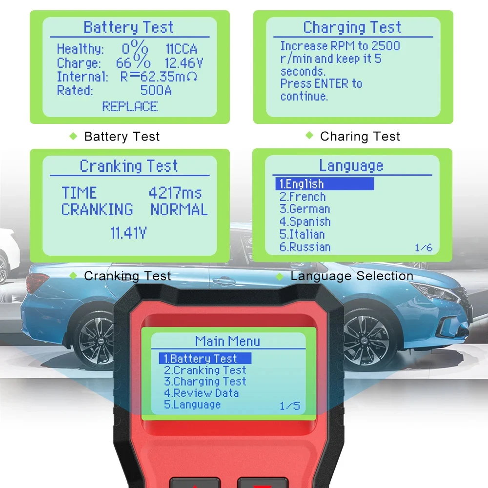 ANCEL BST100 12V Voltage Battery Tester Analyzer Digital 220Ah 2000CCA Car Battery Checker with Cranking&Charging Load Battery