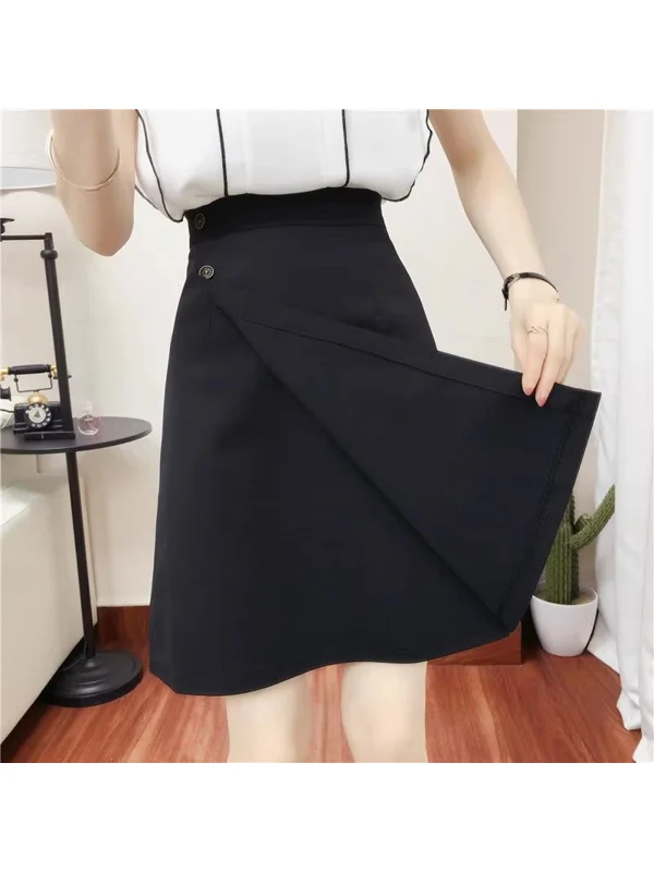 Spring Summer Autumn New Black Professional Asymmetrical One-Step Large Size Half Skirt High Waist Slimming Midi Skirt
