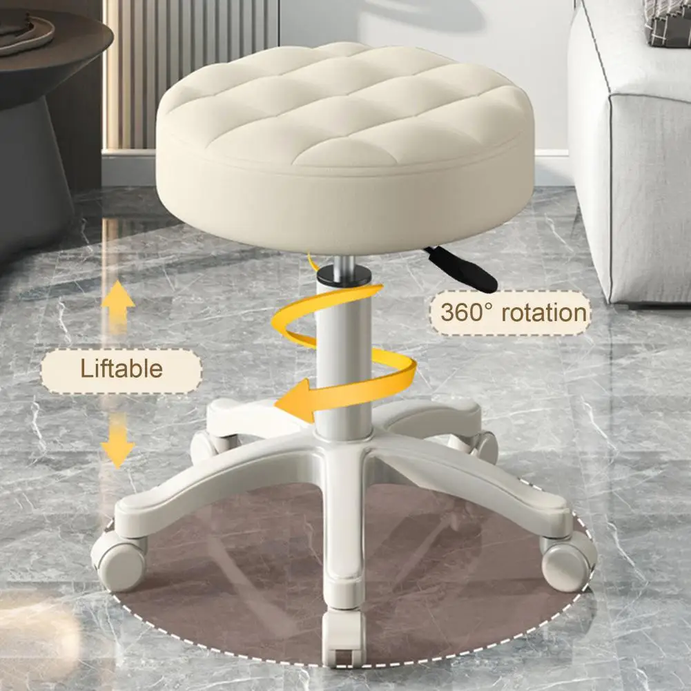 Rolling Stool with Wheels Faux Leather Soft Cushion Height Adjustable 360-Degree Swivel Armless Backless Drafting Work SPA Salon