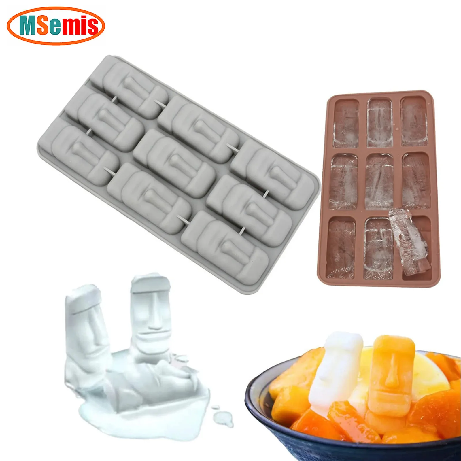 2Pcs Funny Silicone Ice Mold Easter Island Stone Ice Lattice Creative Food Grade Easy Demould Household Accessory for Daily Use