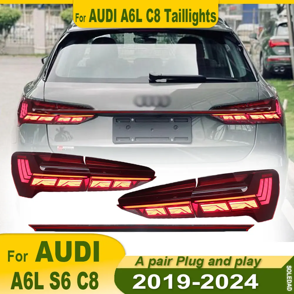 A set Car Through Tail Lights For Audi A6L A6 2019-2024 C8 Horch style full LED Tail Lamp Dynamic Turn Signal Light Assembly