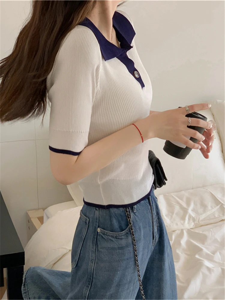 Colorfaith T5165DG New 2023 Chic Basic Vintage Fashion Elegant Minimalist Style Women T-Shirts Spring Summer Bottoming Lady Tops