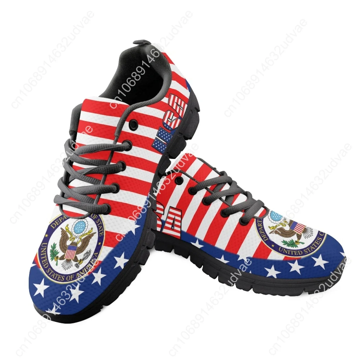 American Independence Day Round Toe Mesh Sneakers Non-Slip Flats Casual Running Shoes For Womens Mens USA Flag Tennis Shoes Gift