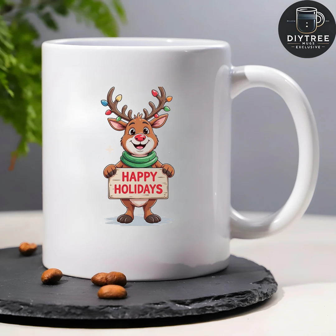 Taza navideña de Reno de dibujos animados, taza para niños de 11OZ, taza de café para el hogar y la Oficina, juego de regalo de Navidad, diseño creativo y humorístico, felices vacaciones