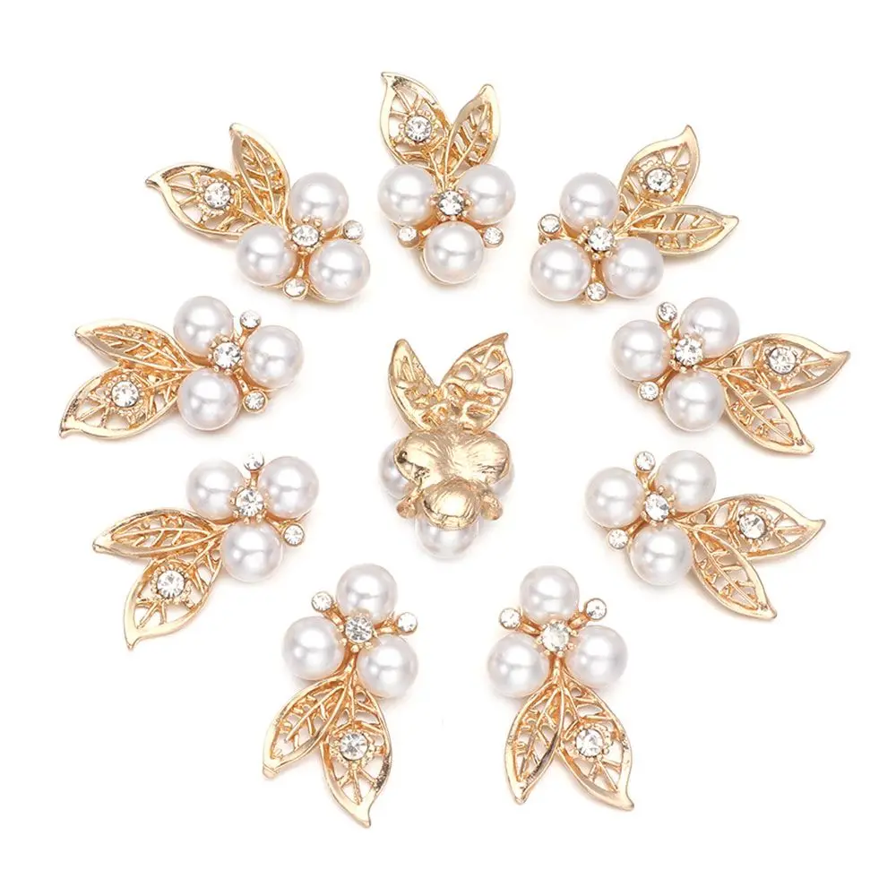 10PCS DIY Craft Hat Accessories Flower-shaped Rhinestone Buttons Headwear Clip Pearl Button Pearl Hairpins