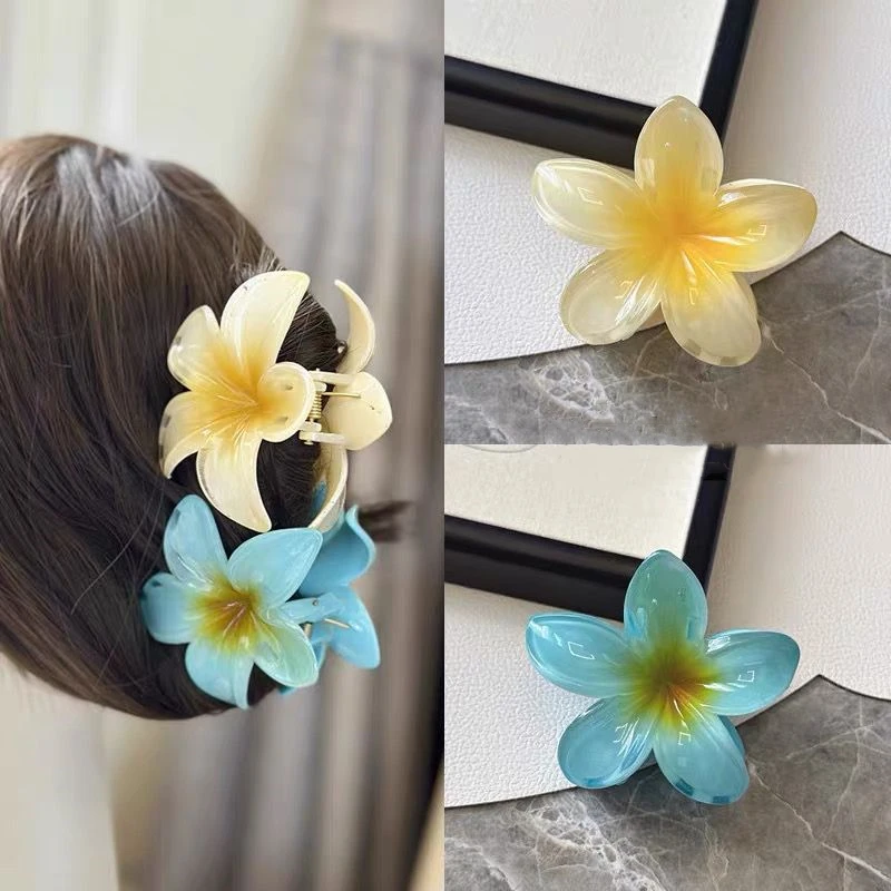 Fashion Beach Vacation Egg Flower Hair Clips Hair Claw Gradient Flower Hair Accessories Beach Style Hairpins Bohemia Flower 8CM