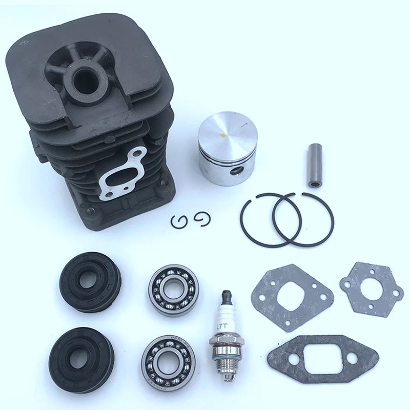 Y50A 2 Set 41.1mm Chainsaw Cylinder and Gasket Piston Kit for Partner 350 351 - with for Spark Plug, Grooved Ball Bearing,