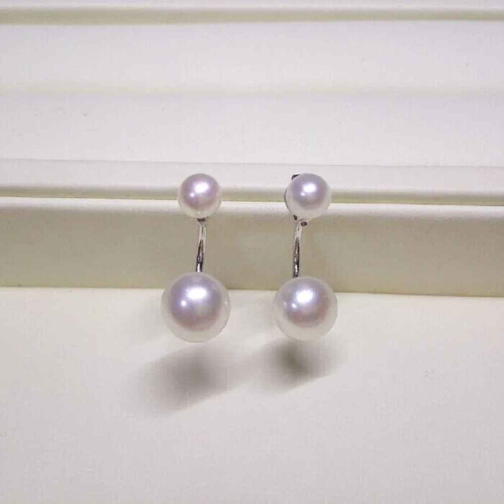 Amazing AAA 6-5mm 8-9mm Natural South Sea White Round Pearl Earrings 925 Silver