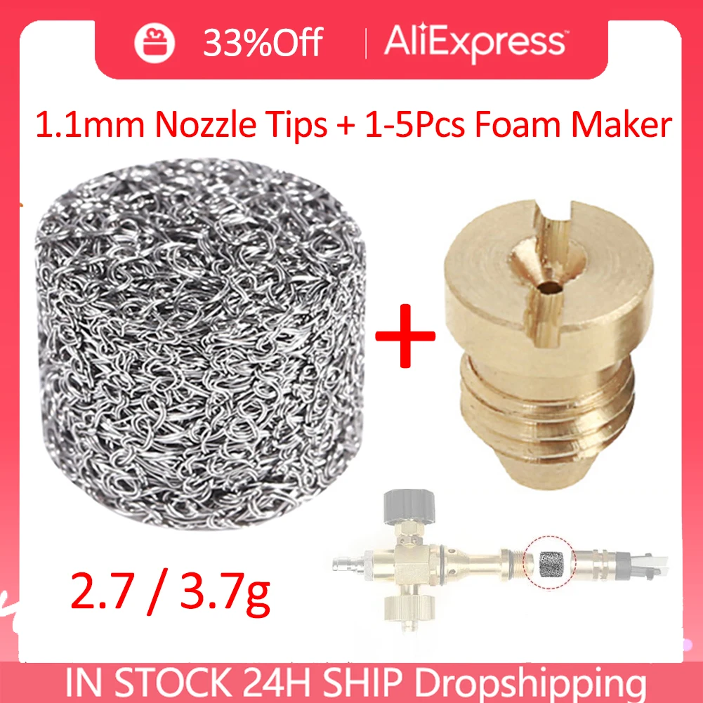 1-5Pcs Foam Lance Filter,1.1 mm Thread Snow Foam Orifice Nozzle Tips + Foam Maker Stainless Steel Mesh for Foam Generator