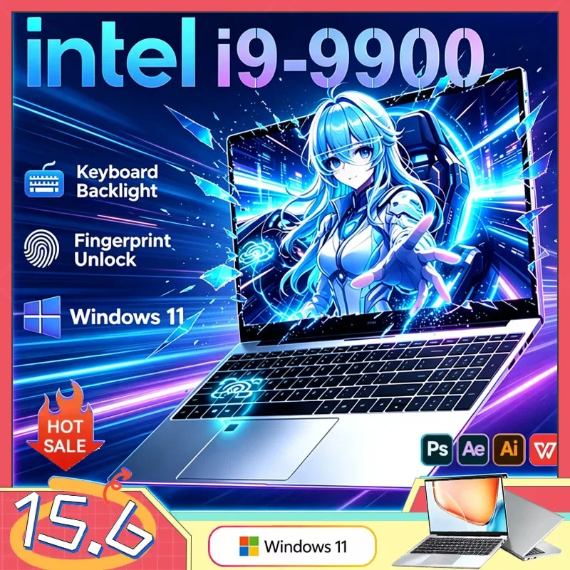 2026 New 15.6" Laptop Intel Core i9-9900 16GB RAM Optional 1TB/2TB SSD Windows 11 Pro Fingerprint Unlock Backlit Keyboard Office