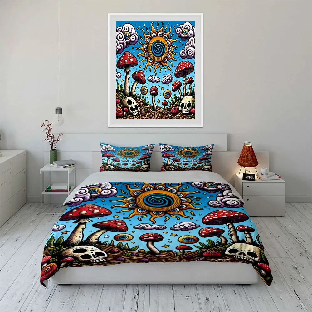Psychedelic Nature Decor Set Bedding Set with 1 Duvet Cover 2 Pillowcases Single Double King Queen, Gift