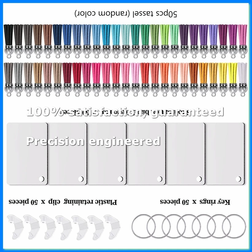 200Pcs Sublimation Keychain Blanks Set Rectangle Heat Transfer Blanks Keychain Tassels with Key Rings for Keychain DIY-A62I