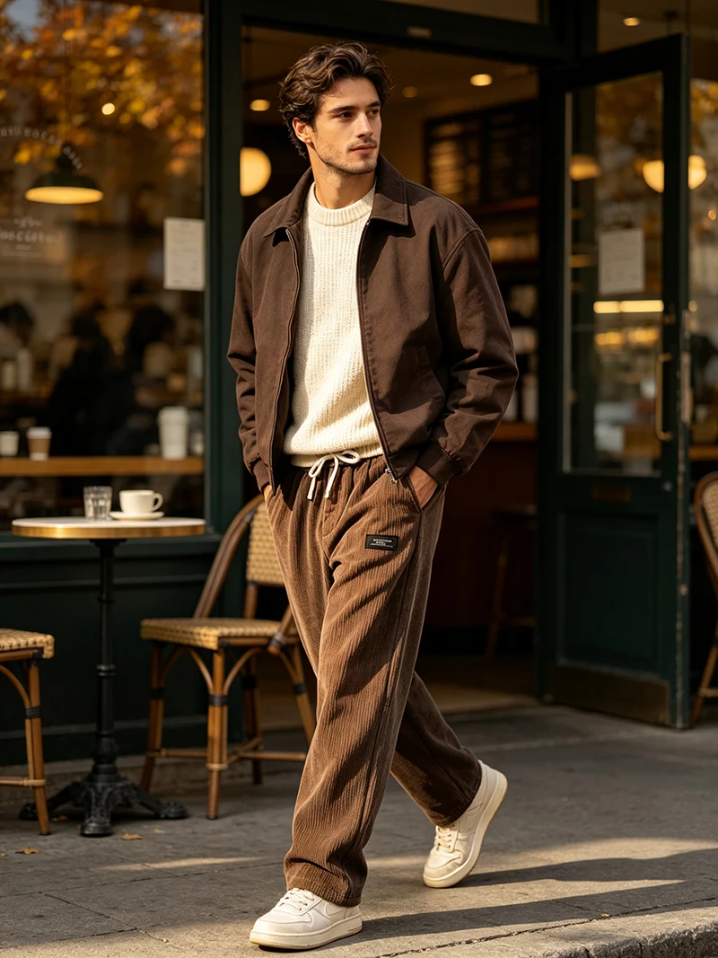 Herren Cordhose für Frühling/Herbst, Regular Fit, elastischer Kordelzug in der Taille, gerade Beine, Seitentaschen, lässig, für den Alltag, Arbeit, Streetwear – Detail 15