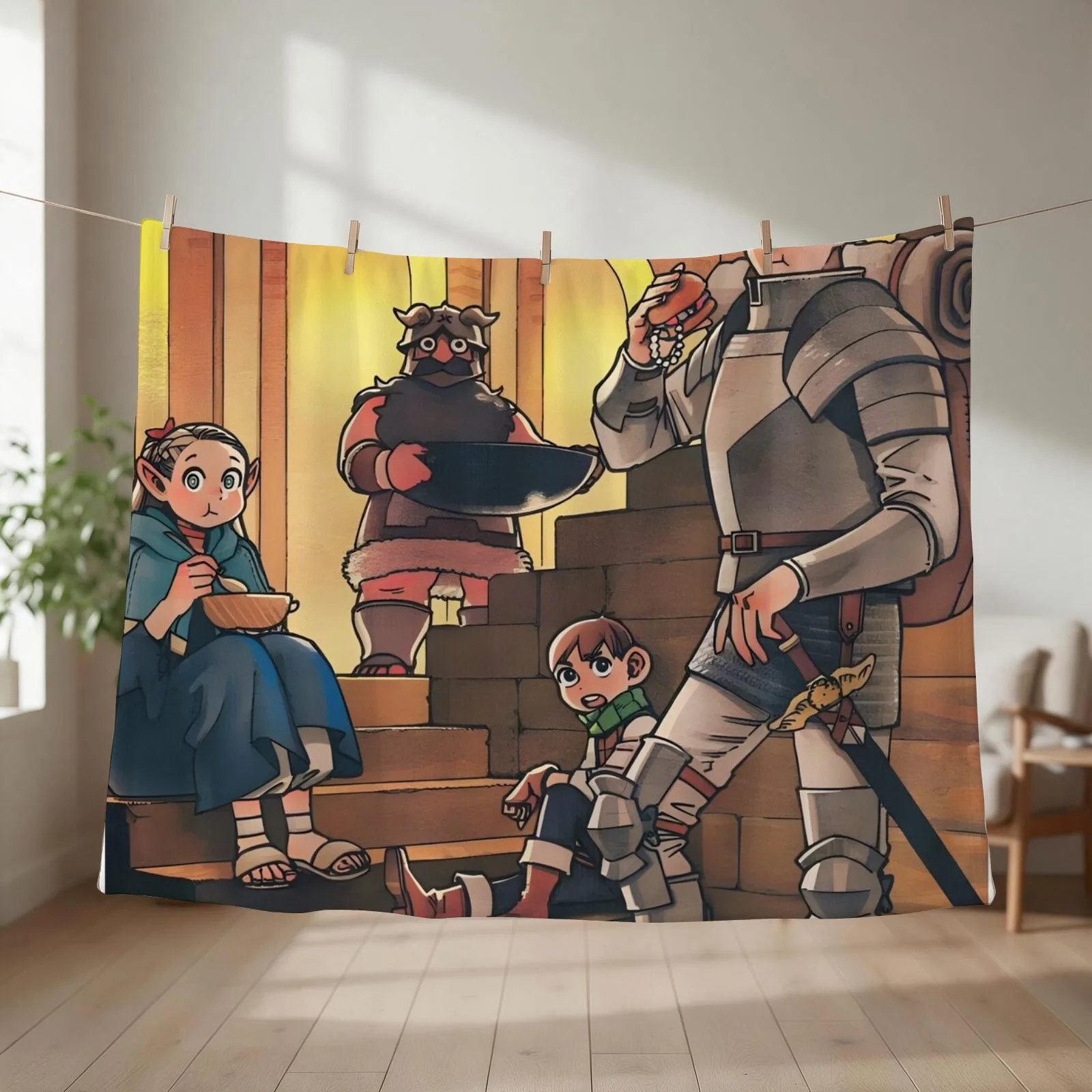 Delicious in Dungeon Looking Cute while Eating Meal Throw Blanket couch cozy soft plush fuzzy picnic outdoor blanket