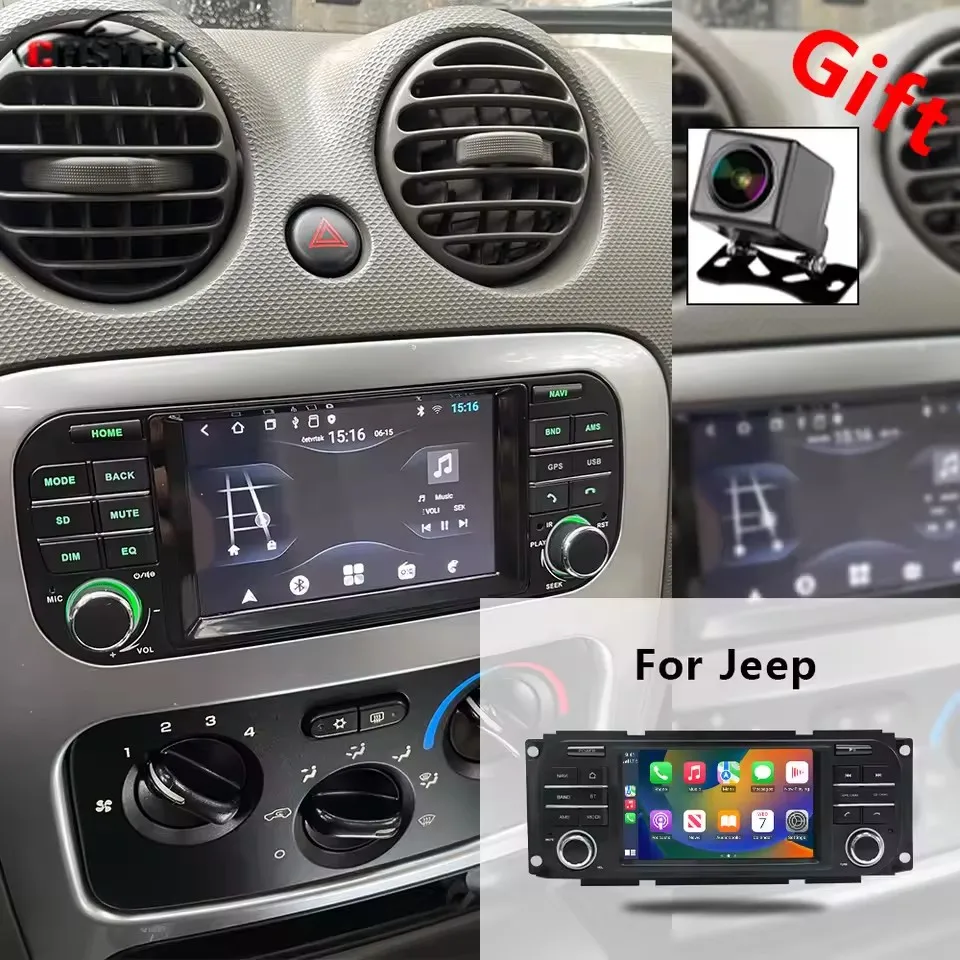 Carplay Android 15 Car Radio Navigation 12+256GB GPS Multimedia Player For Jeep Grand Cherokee Liberty Wrangler Chrysler Dodge