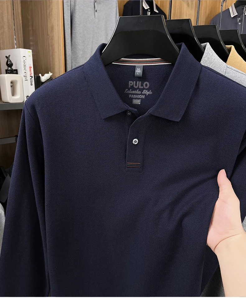 Hochwertiges Langarm-Poloshirt aus 100% Baumwolle für Herren, neue Luxus-Modemarke, Frühling/Herbst, luxuriöser Komfort, lässiges Business-T-Shirt. – Detail 24