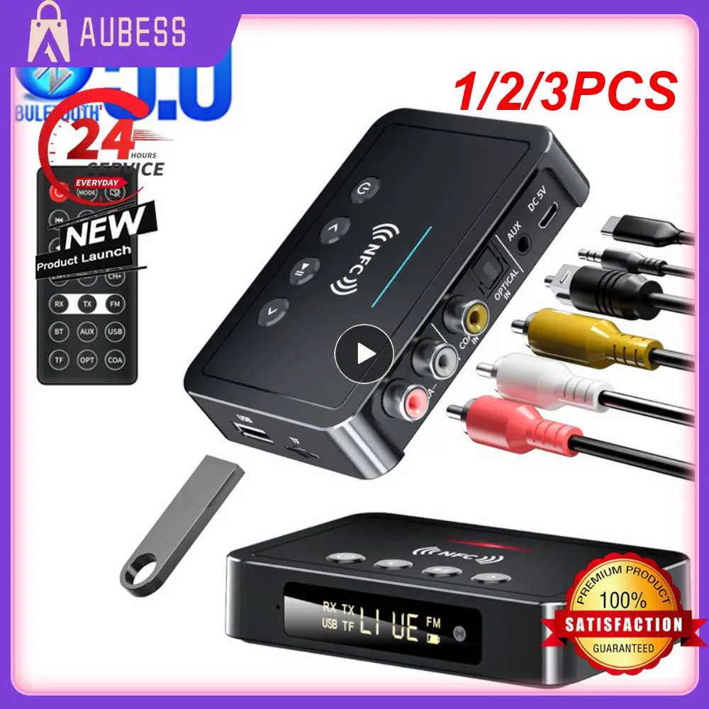 1/2/3PCS 5.0 Receiver Transmitter FM Stereo AUX 3.5mm Jack RCA Optical Wireless Handsfree Call NFC Audio