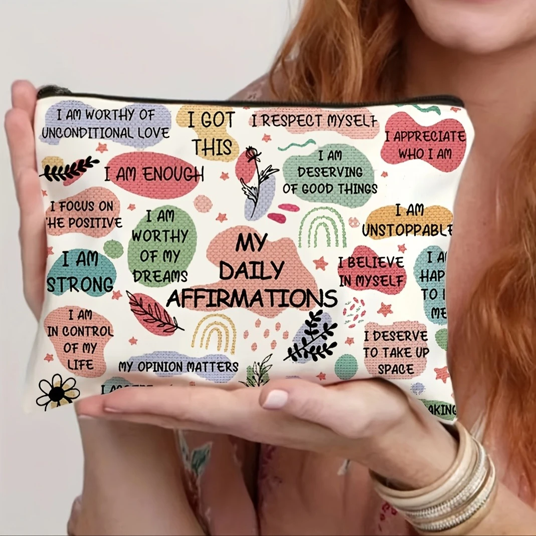 Sac de maquillage inspirant pour la santé mentale, pochette de toilette pour Aphirmations positives, trousse à crayons, cadeau de vacances, sac de rangement pour cosmétiques